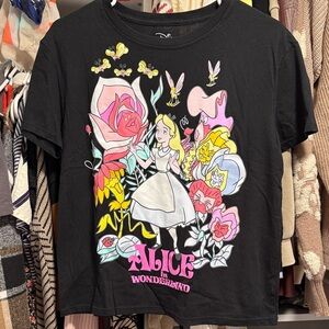 Disney Alice in Wonderland Black Graphic Tee with Pink, Yellow & White